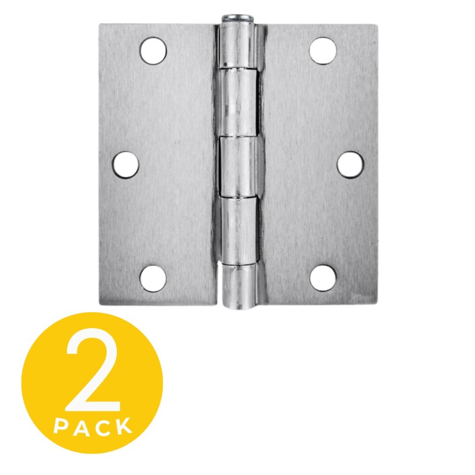 Global Door Controls Full Mortise Residential Door Hinge — 3.5in. x 3.5in., Brushed Chrome, Removable Pin, 2 Pcs, Model# CP3535-26D